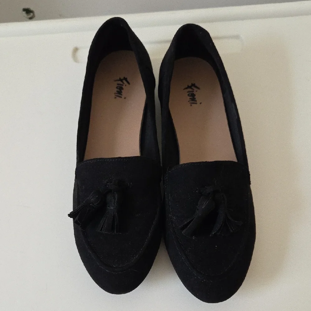 Fioni Ballet Flats Black Suede Leather Slip On Comfort Tassels Womens Size 6.5 - Picture 3 of 15